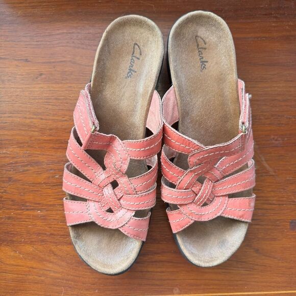 Clarks Women's Pink Coral Wedge Leather Sandals 9.5 - Picture 3 of 7